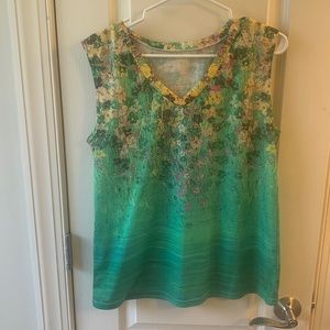 Green floral top , size Large , thin material